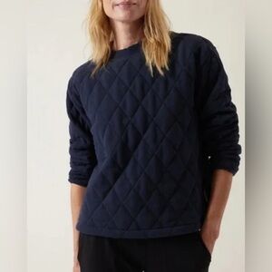 NWT Athleta XL Retroplush Quilted Crewneck Sweatshirt Navy
